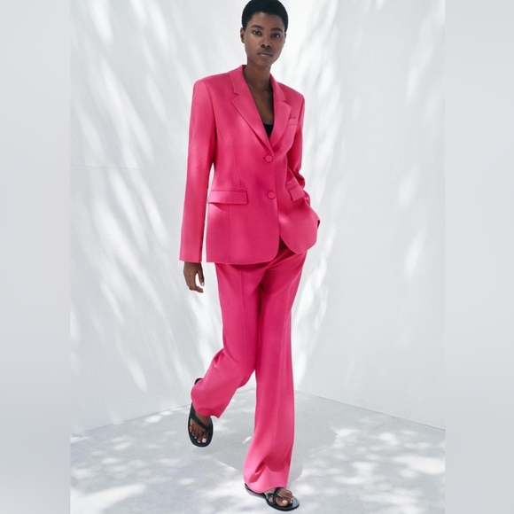 ZARA Coord Set Tailored Blazer + Flared Pants ZW Collection Fuschia BNWT - Picture 15 of 17